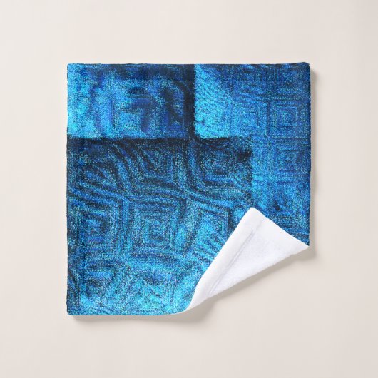 Blauen Quadrate mit abstraktem Stammesdesign Badhandtuch Set (Waschlappen)