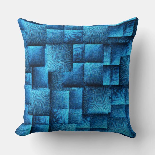 Blauen Quadrate mit abstraktem Stammesdesign Kissen (Vorderseite)