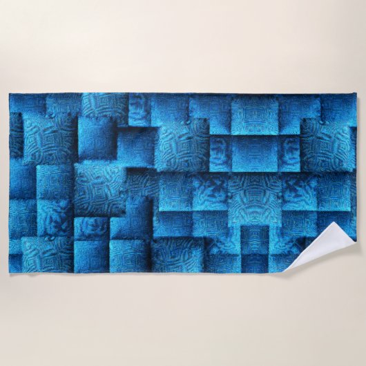 Blauen Quadrate mit abstraktem Stammesdesign Strandtuch (Vorderseite)