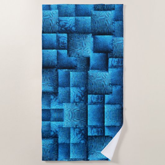 Blauen Quadrate mit abstraktem Stammesdesign Strandtuch (Vorderseite)