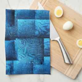 Blauen Quadrate mit abstrakten Stammeszeichnungen Geschirrtuch