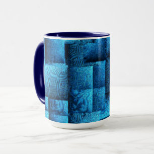 Blauen Quadrate mit abstrakten Stammeszeichnungen Tasse