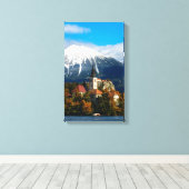 Blauen See im Herbst Leinwanddruck (Insitu (Holzboden))