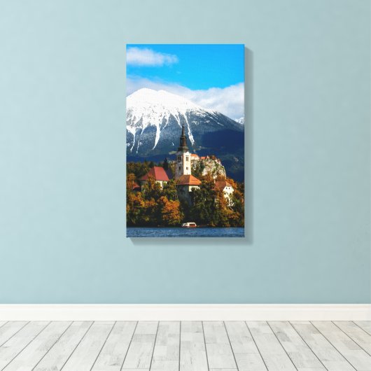 Blauen See im Herbst Leinwanddruck (Insitu (Holzboden))