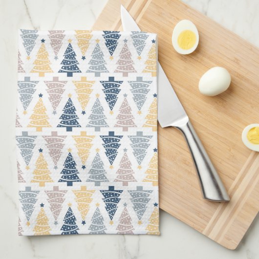BLAUEN- UND GELBE-CHRISTMAS-BÄUME GESCHIRRTUCH (Viertel Falte)
