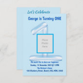 Blauer 1. Geburtstag Einladung (Vorne/Hinten)