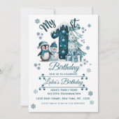Blauer 1. Geburtstag Weihnachten Einladung (Vorderseite)