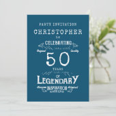 Blauer 50. Geburtstag Einladung (Stehend Vorderseite)