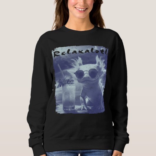 Blauer abgenutzter Relaxalotl Axolotl Sweatshirt (Vorderseite)