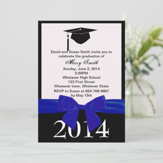 Blauer Abschluss Einladung (Stehend Vorderseite)