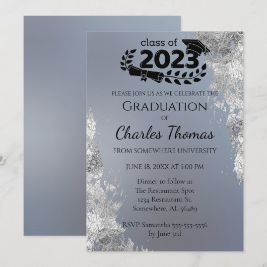 Blauer Abschluss Einladung (Vorne/Hinten)