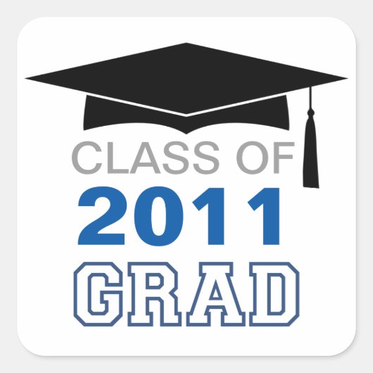 Blauer Abschluss für Cap & tassel Quadratischer Aufkleber (Vorderseite)