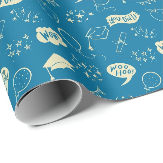 Blauer Abschluss Handgezeichnetes Scribble-Muster Geschenkpapier (Rolleneckpunkt)