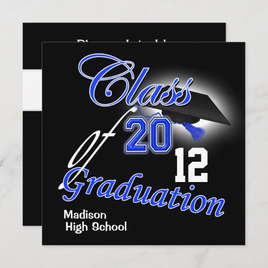 Blauer Abschluss "Klasse"-Meldebogen PERSONALISIER Einladung (Vorne/Hinten)