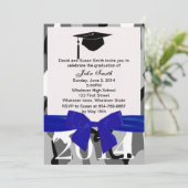 Blauer Abschluss mit Flachband und grauer Camoufla Einladung (Stehend Vorderseite)