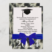 Blauer Abschluss mit Flachband und Schneeleopard E Einladung (Vorne/Hinten)