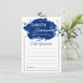 Blauer Abschluss | Paint Spritzer Grad Party Ratsc Einladung (Stehend Vorderseite)