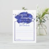 Blauer Abschluss | Paint Spritzer Grad Party Ratsc Einladung (Stehend Vorderseite)