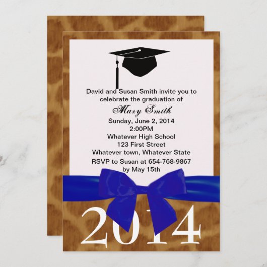 Blauer Abschluss und Giraffe Einladung (Vorne/Hinten)