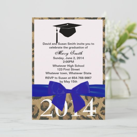 Blauer Abschluss und Leopard Einladung (Stehend Vorderseite)