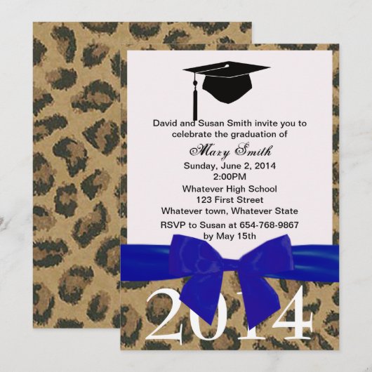 Blauer Abschluss und Leopard Einladung (Vorne/Hinten)