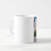 Blauer abstrakter Baum- u. Fischentwurf Kaffeetasse (Vorderseite Links)