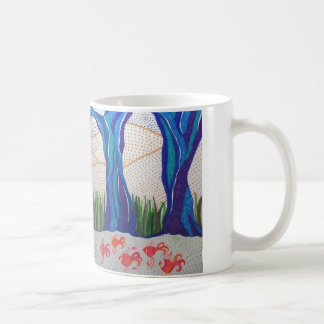 Blauer abstrakter Baum- u. Fischentwurf Kaffeetasse