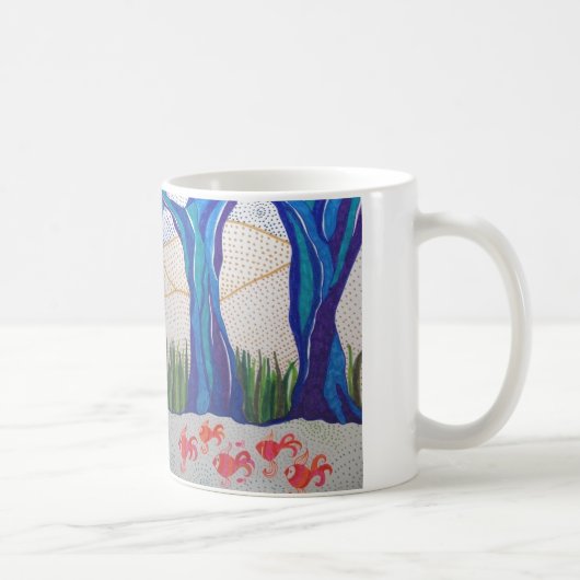 Blauer abstrakter Baum- u. Fischentwurf Kaffeetasse (Rechts)