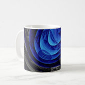 Blauer abstrakter, digitaler Kunsthintergrund. Kaffeetasse (Vorderseite Links)
