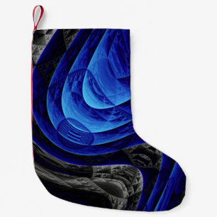 Blauer abstrakter, digitaler Kunsthintergrund. Kleiner Weihnachtsstrumpf