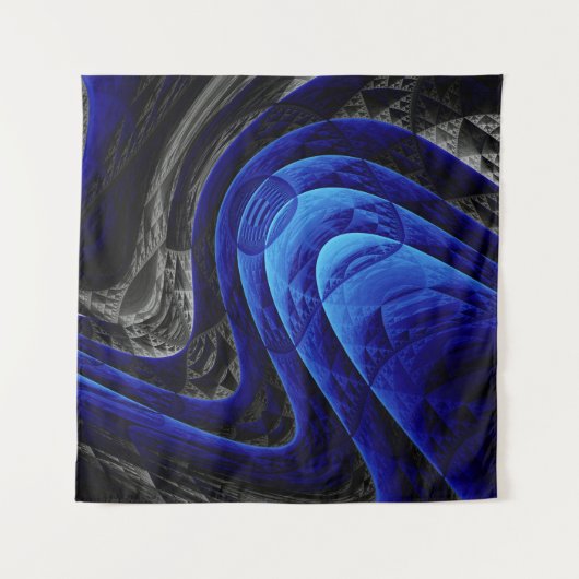 Blauer abstrakter, digitaler Kunsthintergrund. Wandteppich (Vorderseite (Horizontal))