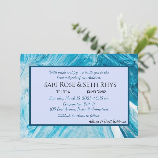 Blauer Abstrakter Farbton Einladung (Stehend Vorderseite)