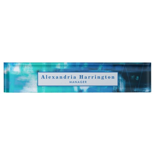 Blauer Abstrakter Individuelle Name Einzigartiges  Namensplakette (Vorderseite)