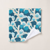 Blauer Abstrakter Ozeanboden | Küstenmuster Badhandtuch Set (Waschlappen)