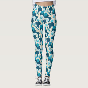 Blauer Abstrakter Ozeanboden Küstenmuster Leggings