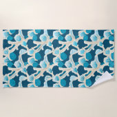 Blauer Abstrakter Ozeanboden | Küstenmuster Strandtuch (Vorderseite)