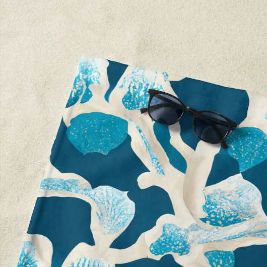 Blauer Abstrakter Ozeanboden | Küstenmuster Strandtuch (Beispiel)
