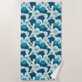 Blauer Abstrakter Ozeanboden | Küstenmuster Strandtuch (Vorderseite)