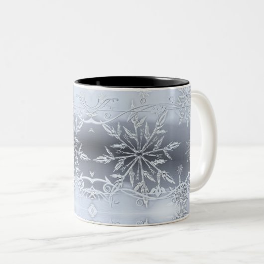 Blauer Abstrakter Schneeflocken Zweifarbige Tasse (VorderseiteRechts)