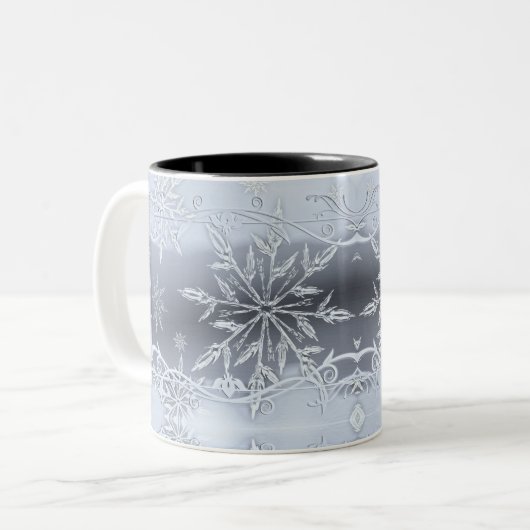 Blauer Abstrakter Schneeflocken Zweifarbige Tasse (Vorderseite Links)