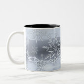 Blauer Abstrakter Schneeflocken Zweifarbige Tasse (Links)