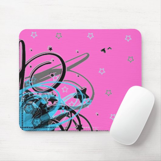 blauer abstrakter Wirbel auf einem rosa Mousepad (Mit Mouse)