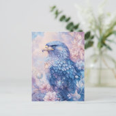 Blauer Adler mit rosa und violetter Blume Postkarte (Stehend Vorderseite)