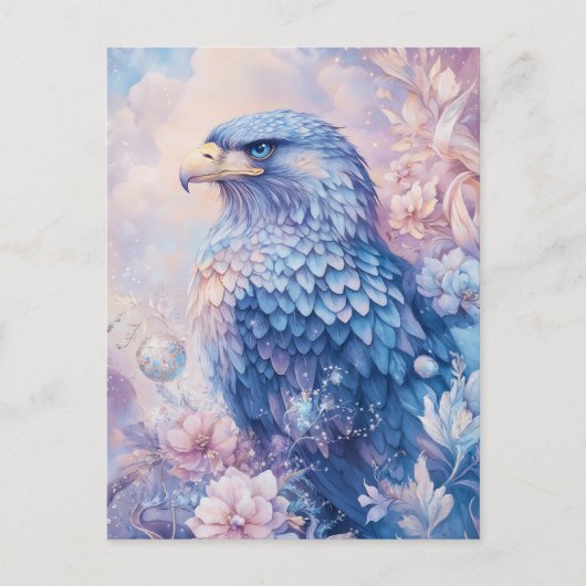 Blauer Adler mit rosa und violetter Blume Postkarte (Vorderseite)