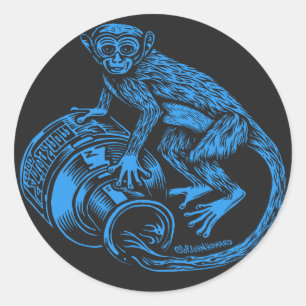 Blauer Affe-Aufkleber Runder Aufkleber
