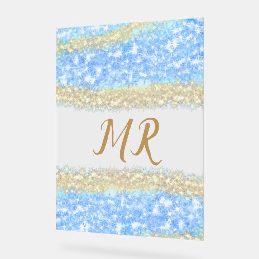 Blauer agate Gold Glitzer funkelnder Monogramm-Nam Acrylschild (Winkel)