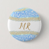 Blauer agate Gold Glitzer funkelnder Monogramm-Nam Button (Vorderseite)