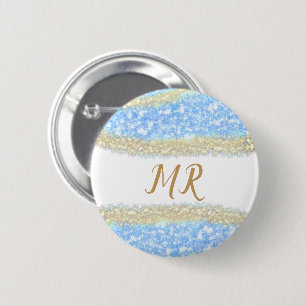 Blauer agate Gold Glitzer funkelnder Monogramm-Nam Button