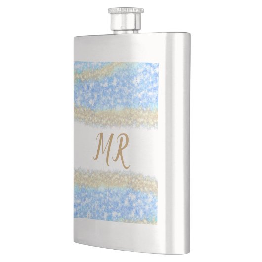 Blauer agate Gold Glitzer funkelnder Monogramm-Nam Flachmann (Links)