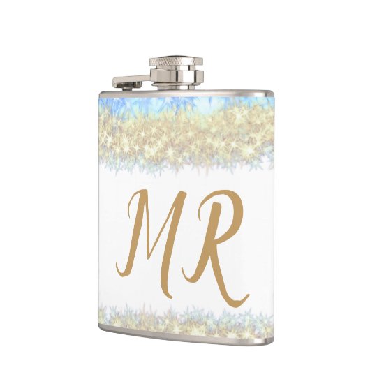 Blauer agate Gold Glitzer funkelnder Monogramm-Nam Flachmann (Links)